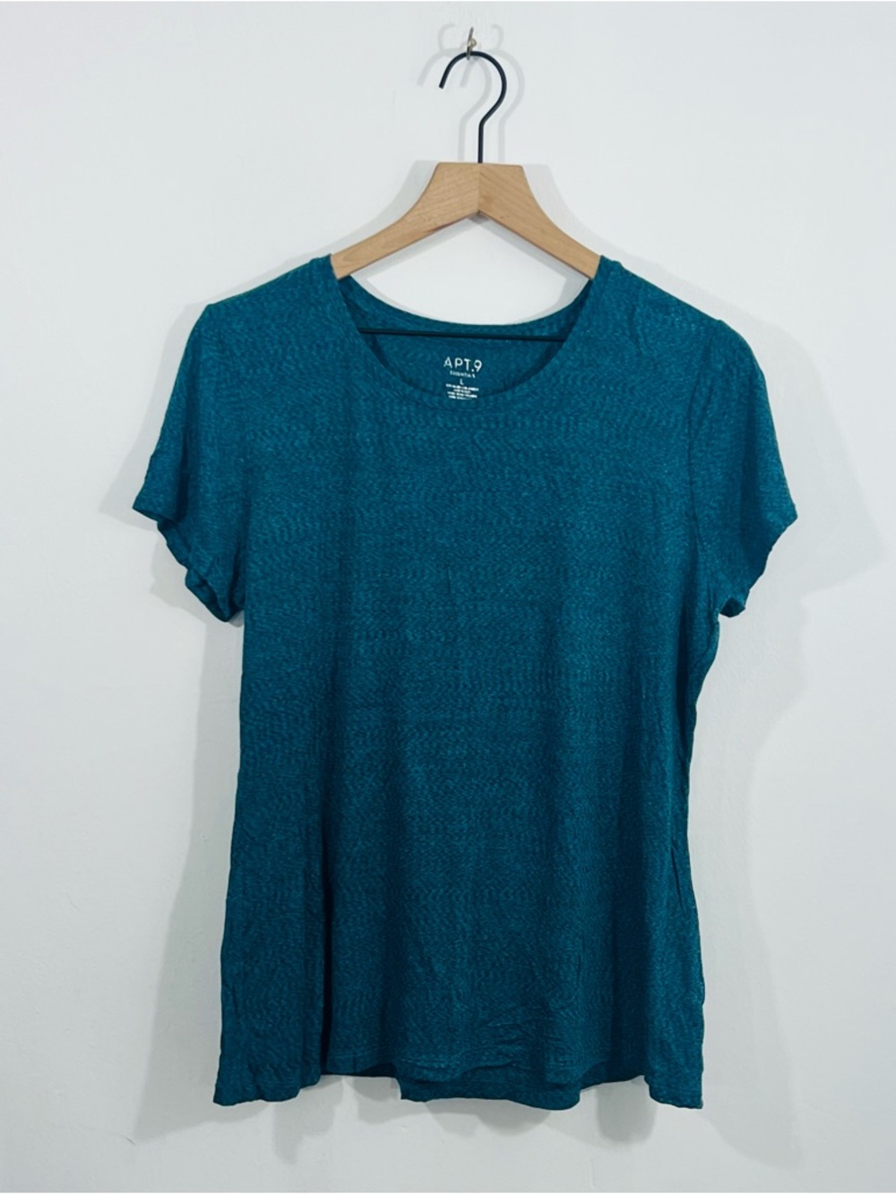 Apt. 9 Essentials Short Sleeve Pullover Scoop Neck Heathered Teal Summer Stretch